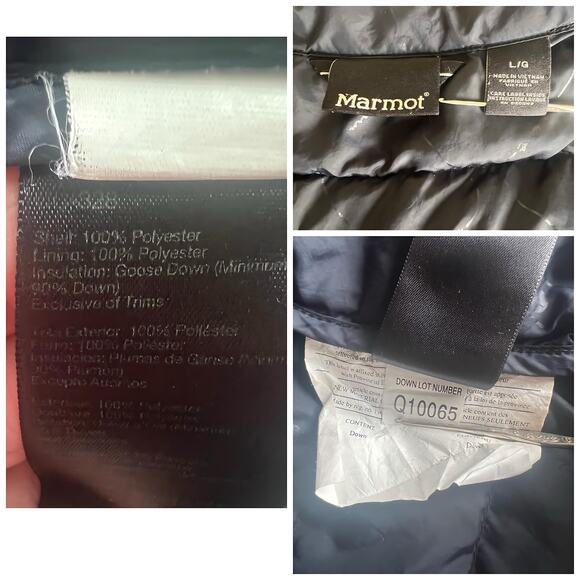 Marmot Jacket 800 Fill Goose Down Puffer Zip Jacket Size Large Black - Picture 2 of 15